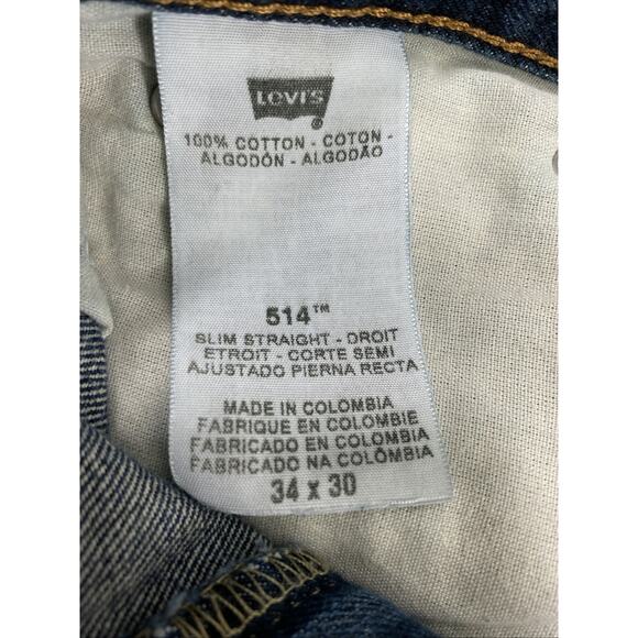 Levis 514 Jeans Mens 33 x 29.5 Slim Straight Dark Wash Denim Mid Rise - Picture 5 of 13